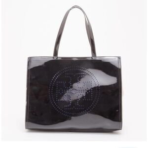 Tory burch patent leather black perforated logo tote bag/purse/pocketbook